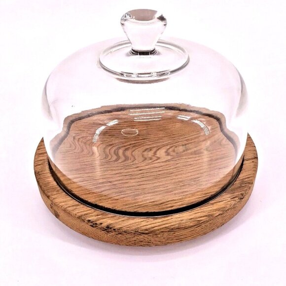 Vintage Wood Glass Cheese Cupcake Display Dome - Picture 1 of 9